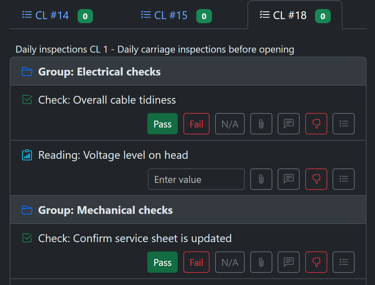 Inspection checklists screenshot