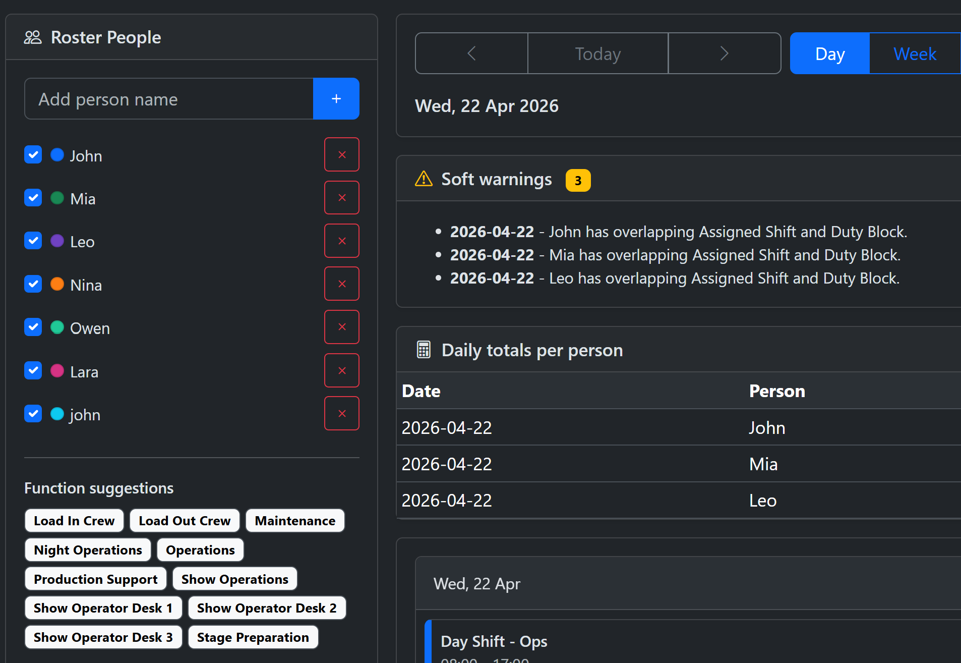 Events planner screenshot