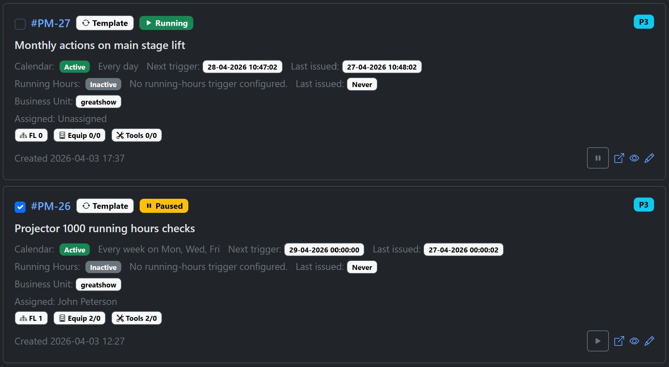 Preventive Maintenance screenshot