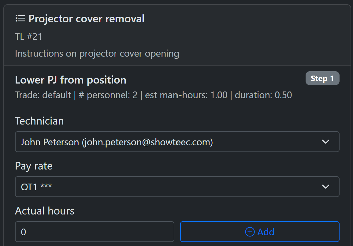 Technical task lists screenshot