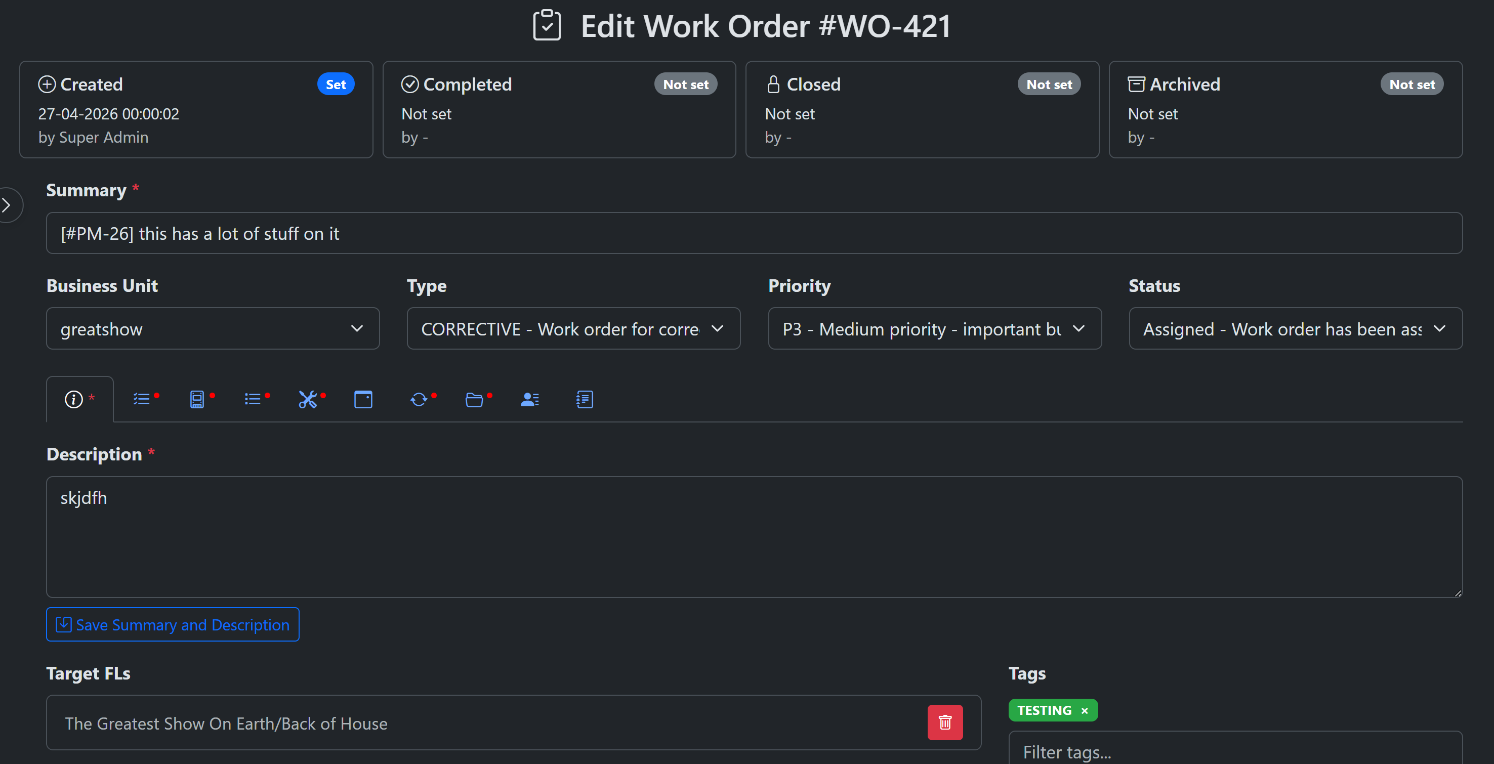 Work Order screenshot